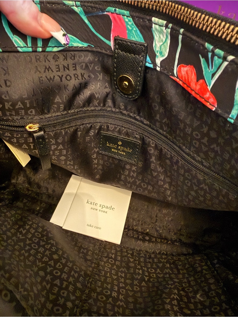 kate spade Black Floral & Teal Bird Tote - Picture 8 of 12
